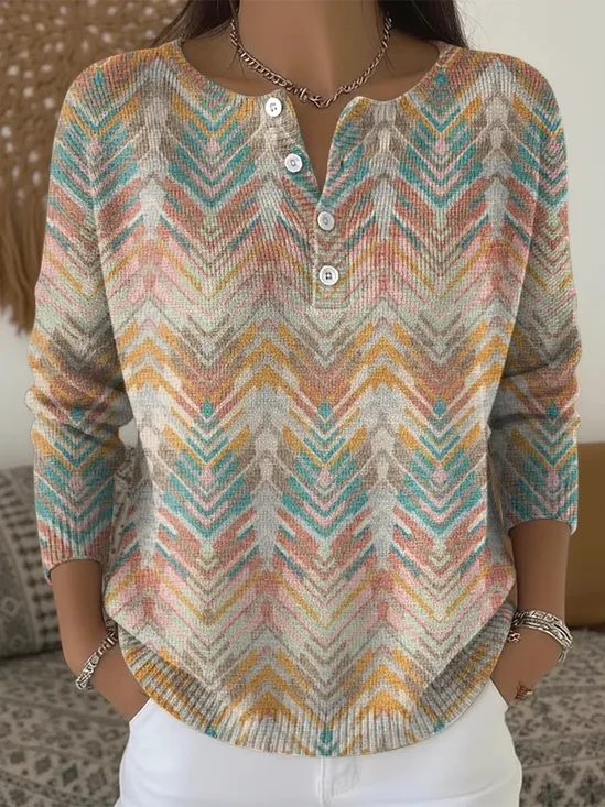 Crew Neck Geometric Casual Loose Sweater