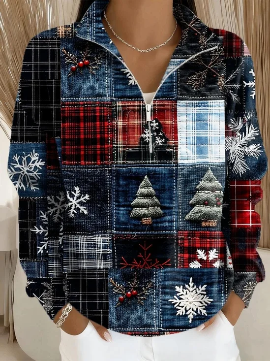 Casual Half Open Collar Loose Geometric Sweater