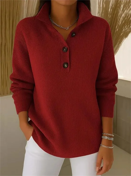 Mock Neck Plain Simple Loose Sweater