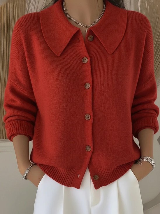 Simple Shawl Collar Loose Plain Cardigan
