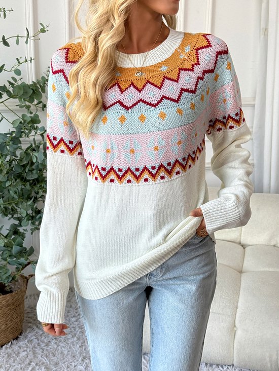 Casual Crew Neck Knitted Sweater