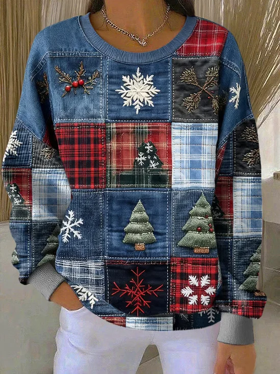 Crew Neck Christmas Tree Printing Casual Sweatshirt