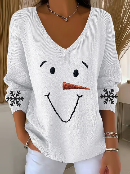 Women's Long Sleeve T-shirt Spring/Fall White Christmas Printing V Neck Daily Going Out Casual Top