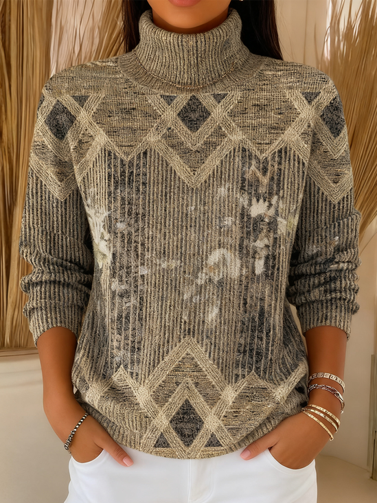 Striped Vintage Turtleneck Loose Sweater