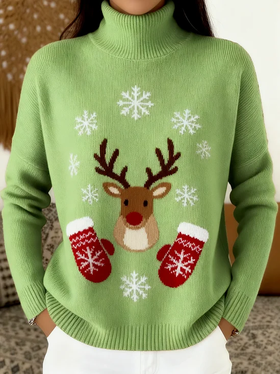 Vintage Christmas Loose Turtleneck Sweater