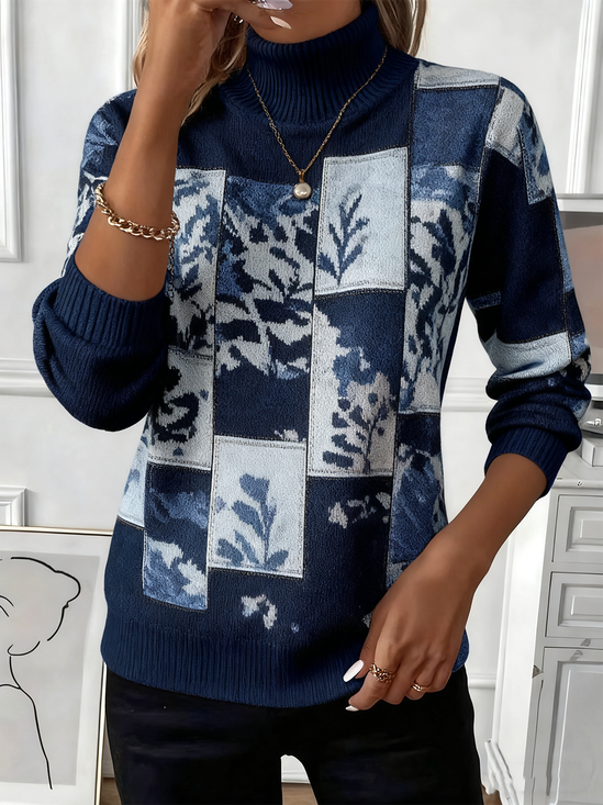 Turtleneck Floral Loose Vintage Sweater