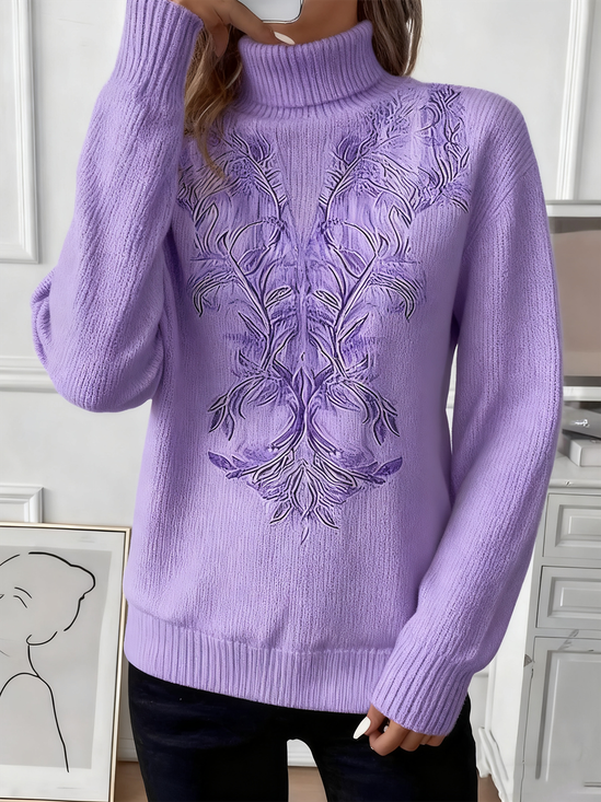 Loose Vintage Geometric Turtleneck Sweater