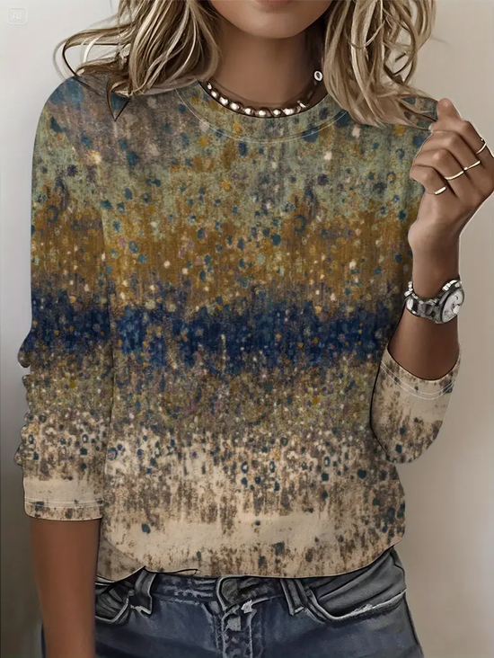 Women's Long Sleeve T-shirt Spring/Fall As Picture Abstract Printing Jersey Crew Neck Daily Going Out Casual Top
