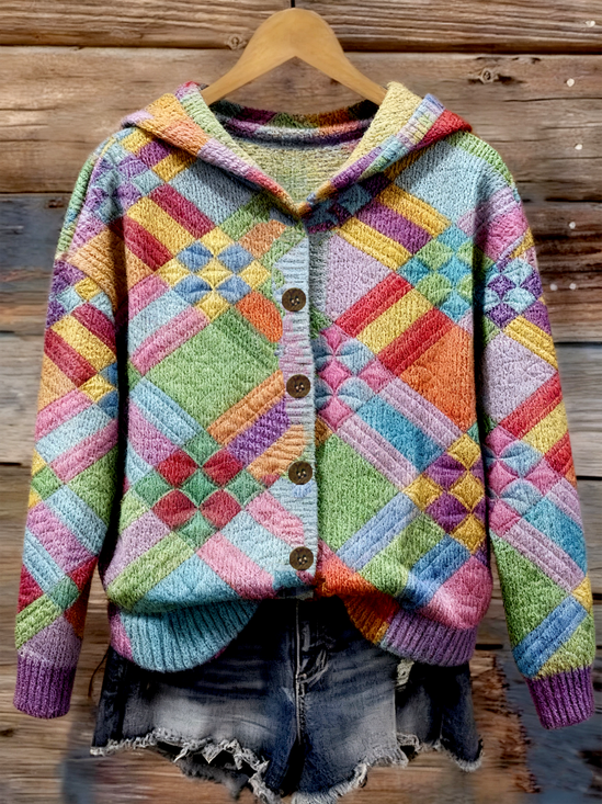 Loose Hoodie Geometric Casual Cardigan