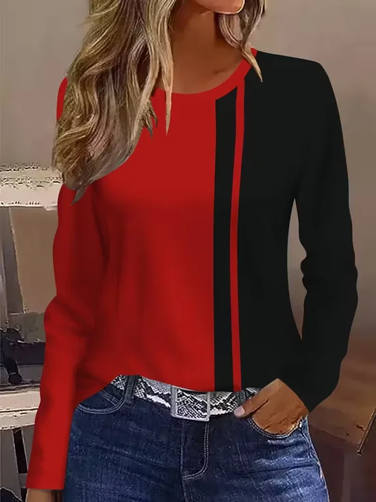 Women's Long Sleeve T-shirt Spring/Fall Black-red Abstract Printing Jersey Crew Neck Daily Going Out Casual Top