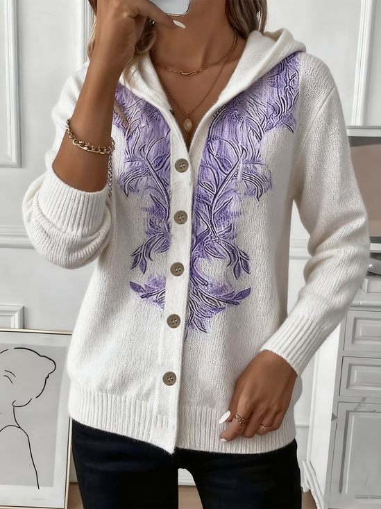 Casual Hoodie Wool/Knitting Geometric Cardigan