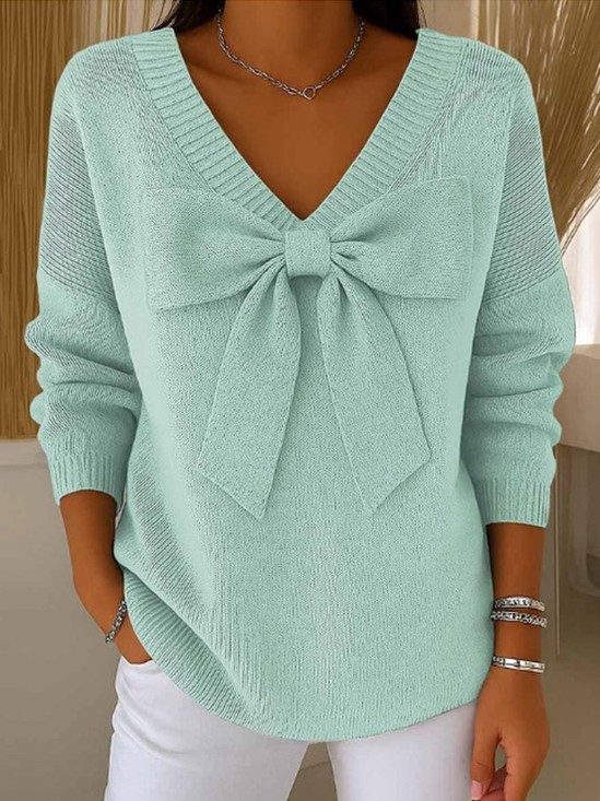 Plain Casual Loose V Neck Knit Top