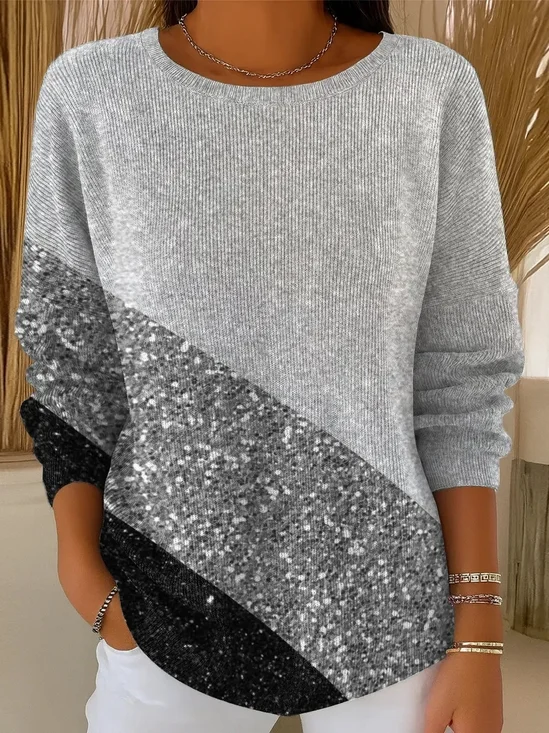 Gradient Pattern Crew Neck Casual Loose Knit Top