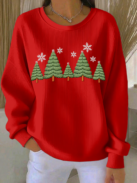 Crew Neck Printing Christmas Casual Sweatshirt