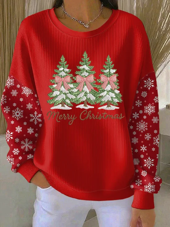 Printing Christmas Snowflake Crew Neck Casual Sweatshirt