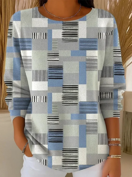 Crew Neck Multicolor Block Simple Knit Top