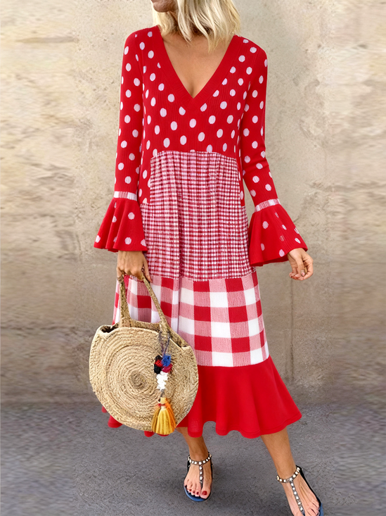 Regular Fit Knitted Sexy Geometric Sweater Dress With No