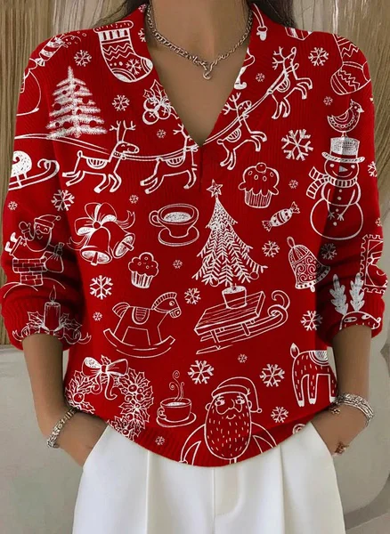 V Neck Christmas Tree Casual Loose Sweater