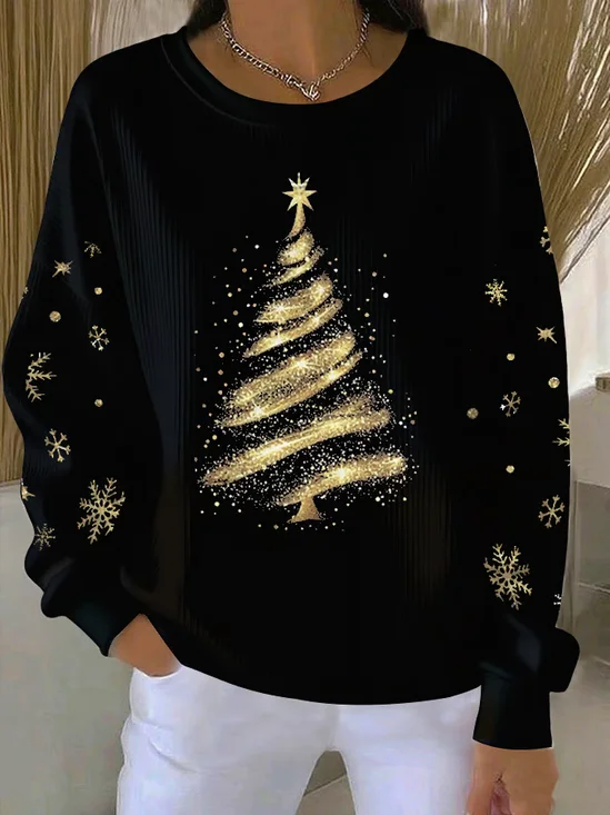 Printing Christmas Tree Casual Loose Sweatshirt