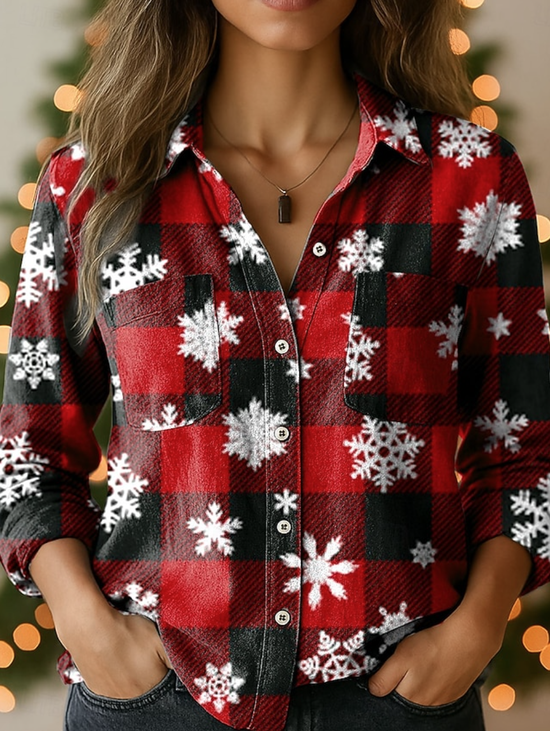 Shawl Collar Loose Casual Christmas Shirt