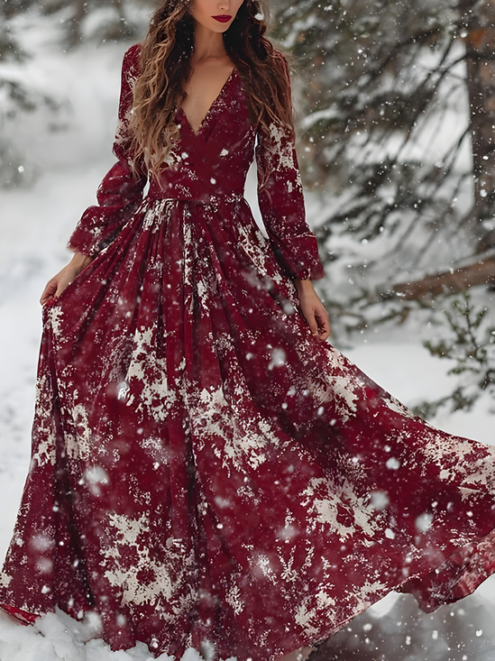 V Neck Christmas Loose Casual Dress With No