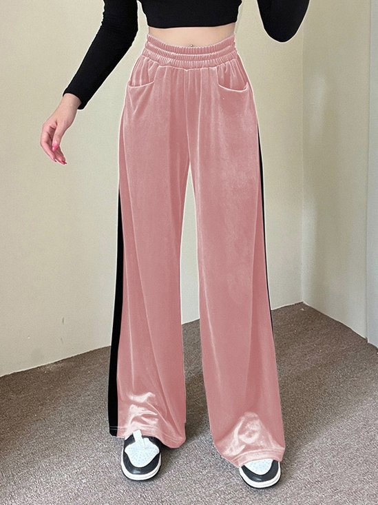 Women's  Elastic Waist H-Line Wide Leg Pants Daily Going Out Pants Pink Casual Split Joint Plain Spring/Fall Pants