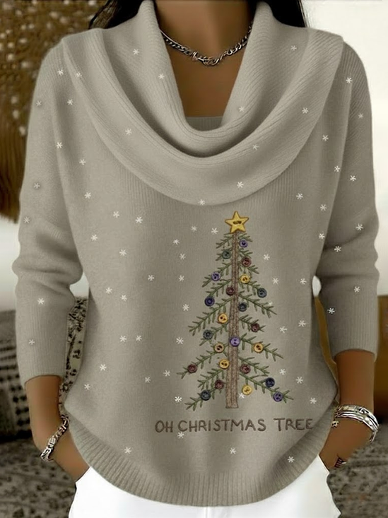 Regular Fit Christmas Cowl Neck Casual Sweater