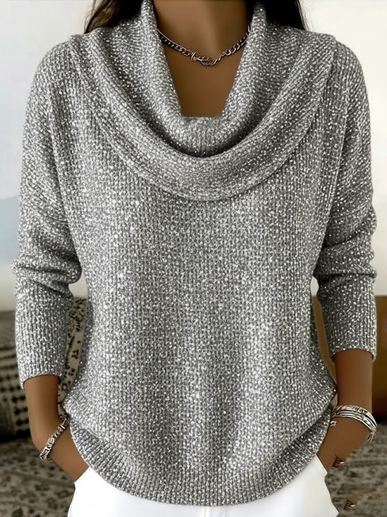 Regular Fit Cowl Neck Casual Sweater