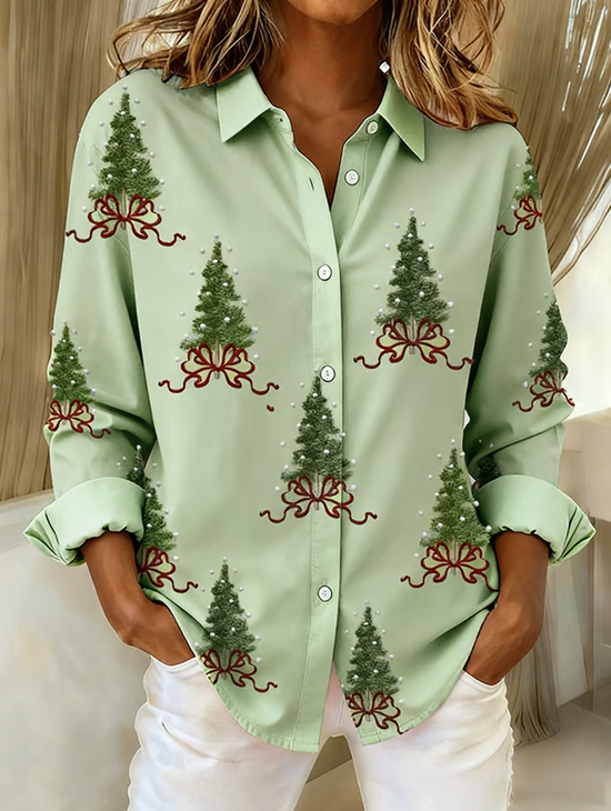 Christmas Loose Shawl Collar Casual Shirt