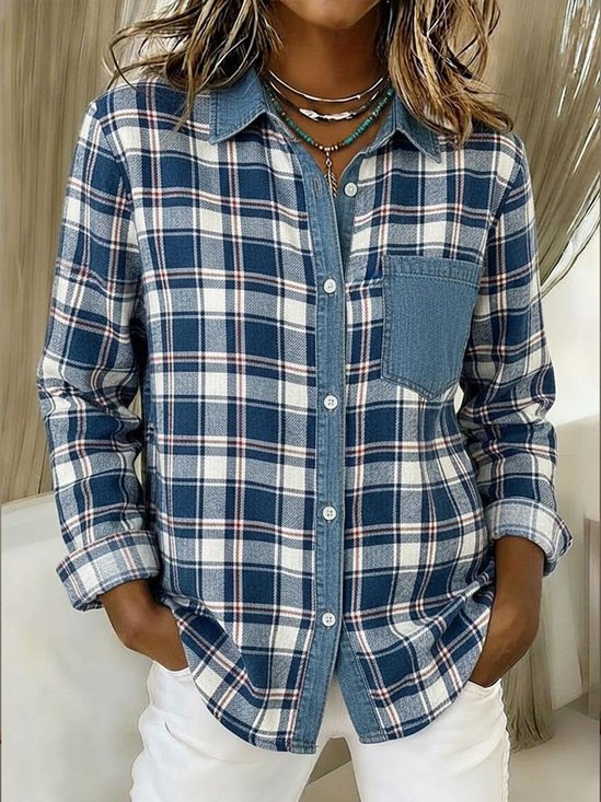 Vintage Loose Shawl Collar Plaid Shirt