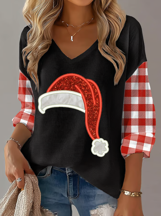 V Neck Christmas Simple Knit Top