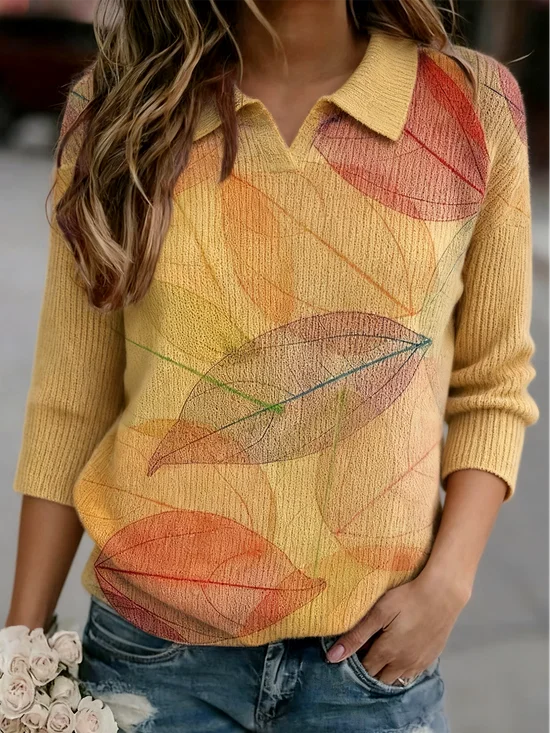 Shawl Collar Leaf Loose Simple Sweater