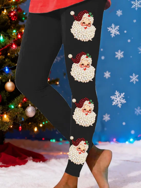 Santa Claus Casual Printing Jersey Leggings