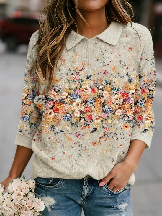 Shawl Collar Knitted Casual Sweater