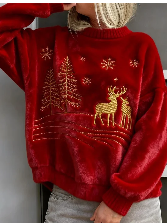 Loose Casual Crew Neck Christmas Sweatshirt