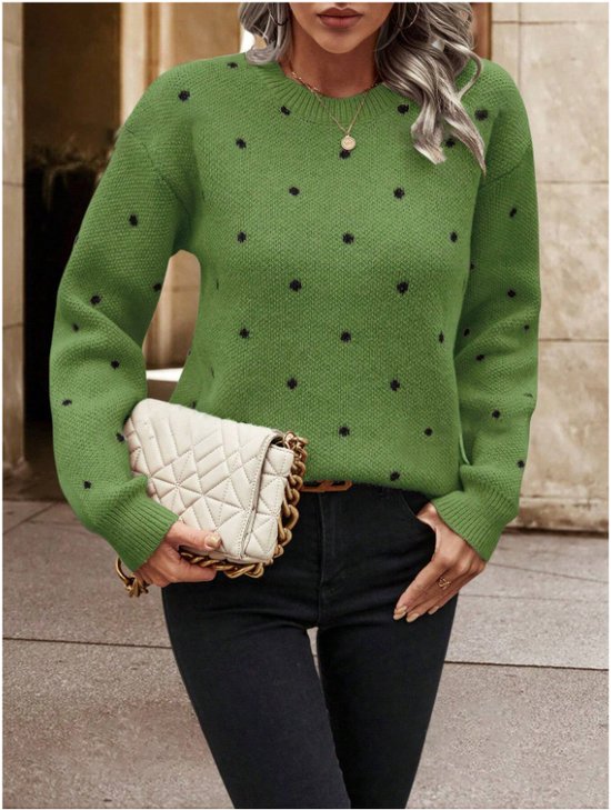 Crew Neck Polka Dots Street Sweater
