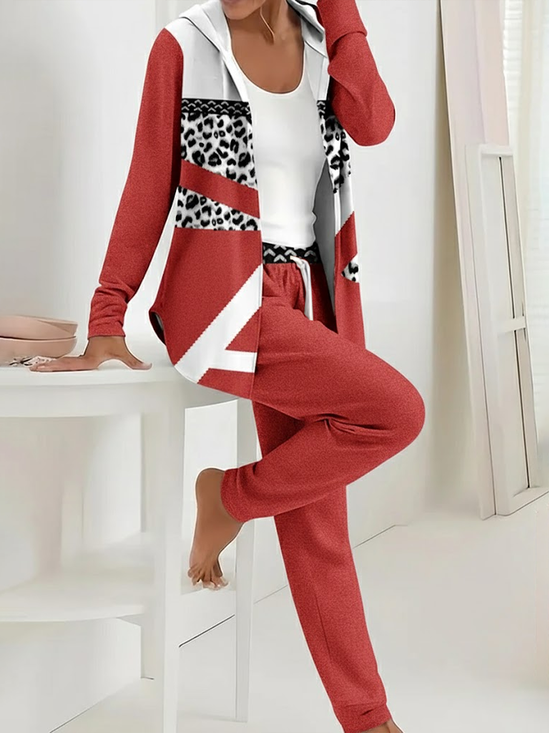 Women's Printing Abstract Daily Going Out Two-Piece Set Red Casual Spring/Fall Coat With Pants Matching Set