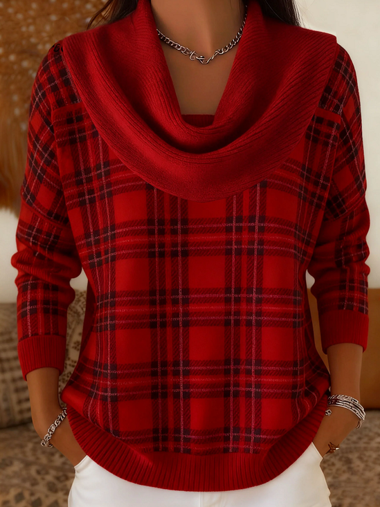 Regular Fit Printing Casual Plaid Sweater