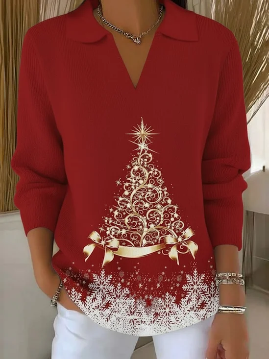 Women's Christmas Print Casual Collar Sweater