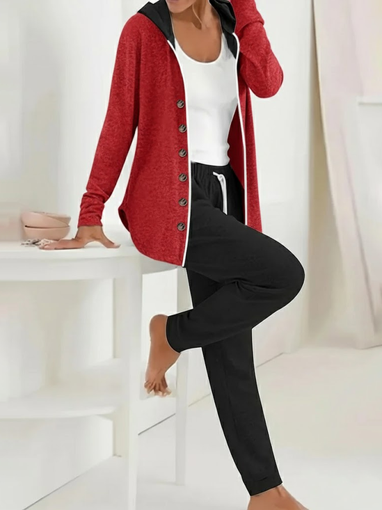 Women's Printing Plain Daily Going Out Two-Piece Set Reddish Black Casual Spring/Fall Coat With Pants Matching Set