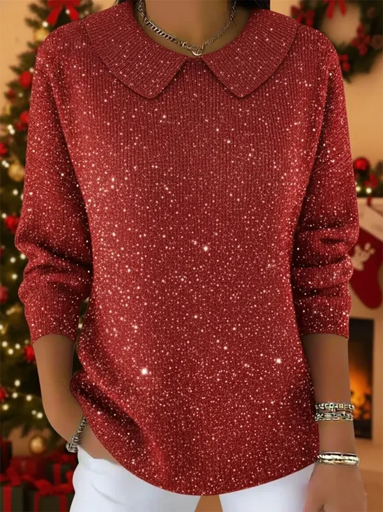 Women's Casual Christmas Print Lapel Classic Sweater