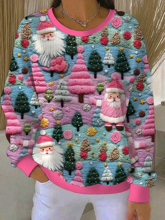 Crew Neck Printing Casual Christmas Tree Sweatshirt