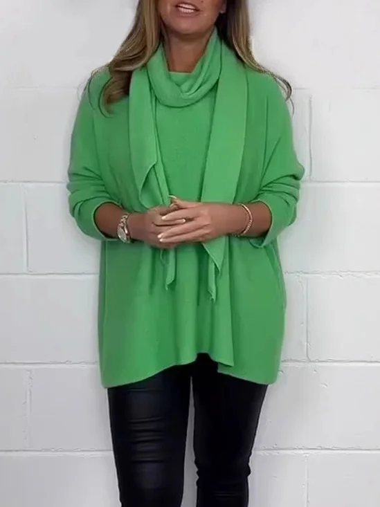 Women's Long Sleeve T-shirt Spring/Fall Green Plain Split Joint Cotton And Linen Mock Neck Daily Going Out Vintage Top