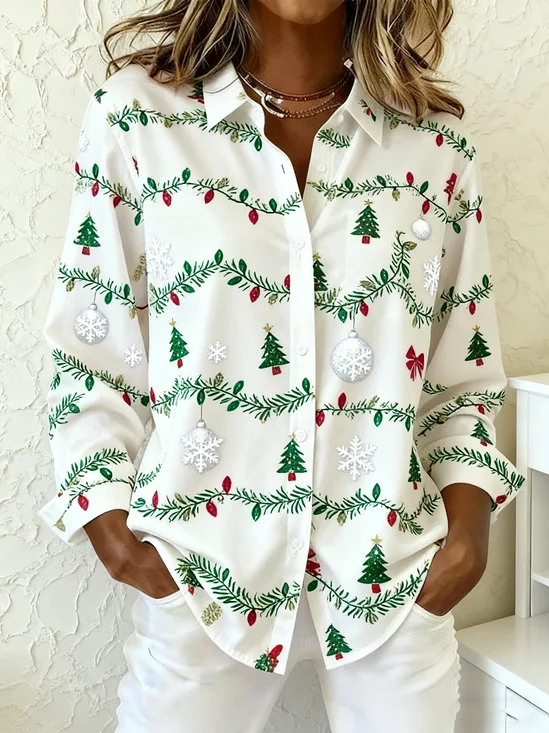 Vintage Shawl Collar Loose Christmas Tree Shirt