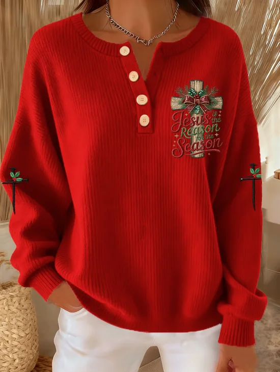 Crew Neck Casual Christmas Loose Sweater