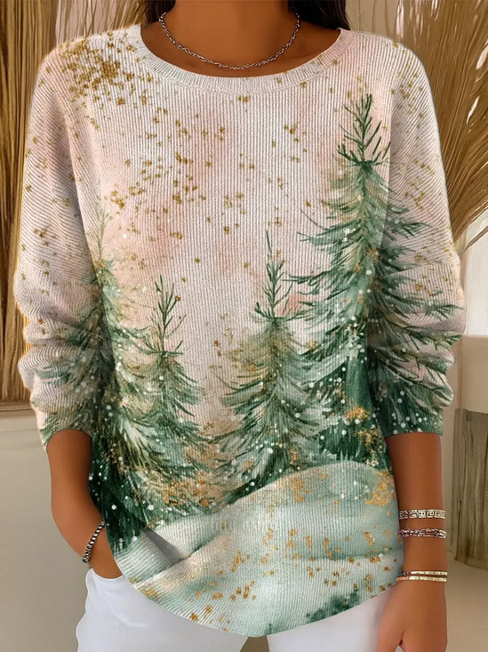 Printing Christmas Tree Casual Sweater