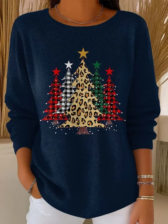 Casual Regular Fit Christmas Tree Printing Sweater