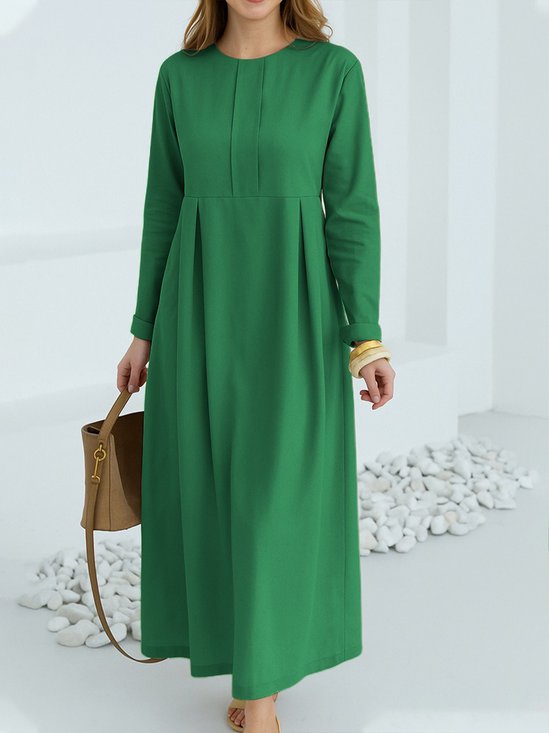 Casual Plain Crew Neck Maxi Dress