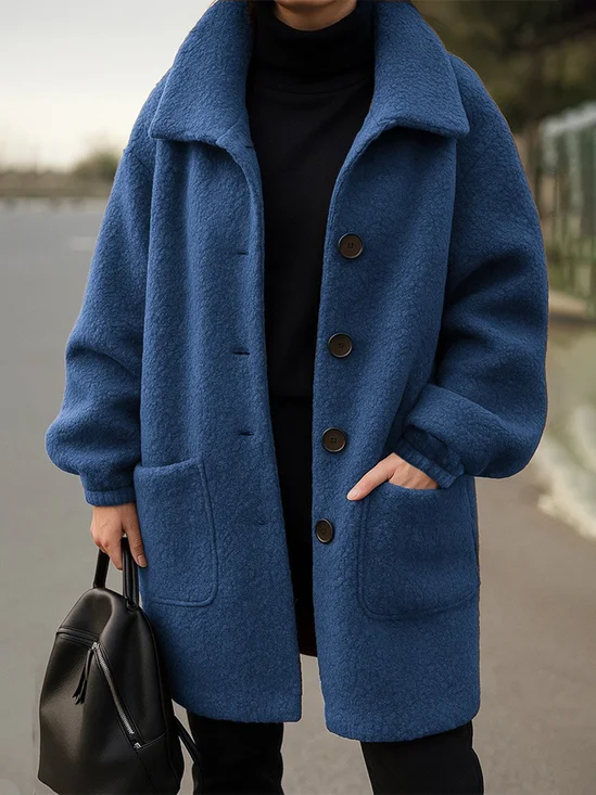 Urban Buttoned Plain Stand Collar Coat