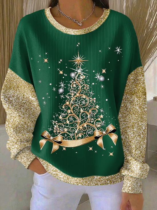 Printing Christmas Tree Casual Loose Sweatshirt